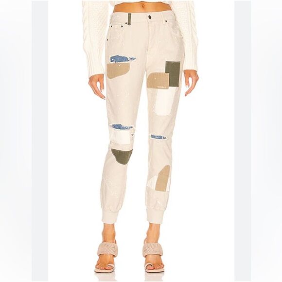 SER.O.YA Crew Pant in Cario Patch Organic Cotton Button Fly High Rise Banded Hem - Picture 15 of 16